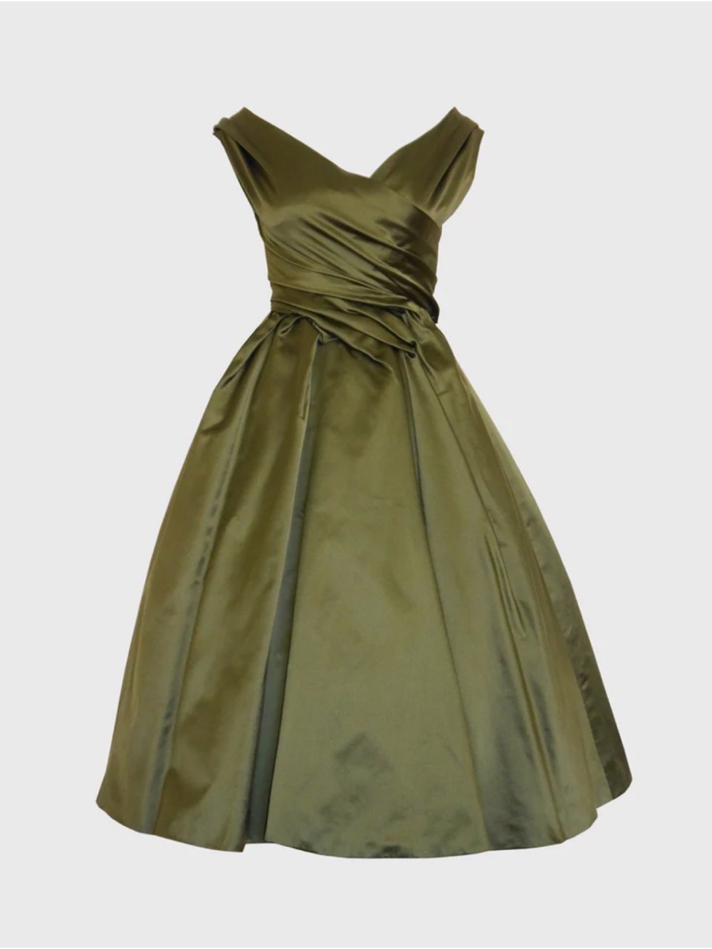 NICOLE FARHI Olive Green Satin Midi Dress